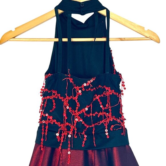 Revolution Dance Costume Fiesta 19710 Childs M Halter Dress Red Fringe Black - Picture 4 of 8